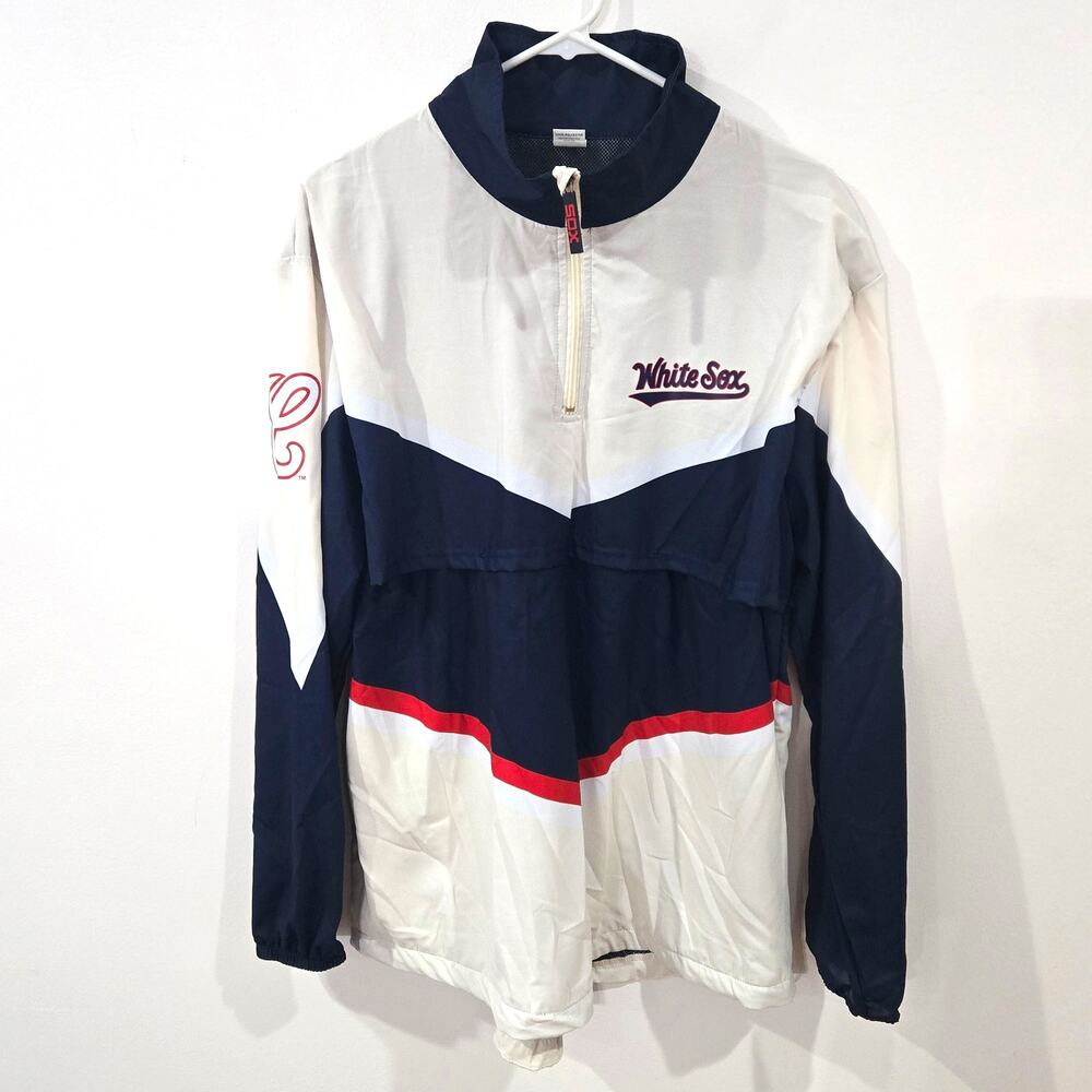 Chicago White Sox Sz XL Retro Quarter-Zip Windbreaker Jacket Throwback SGA